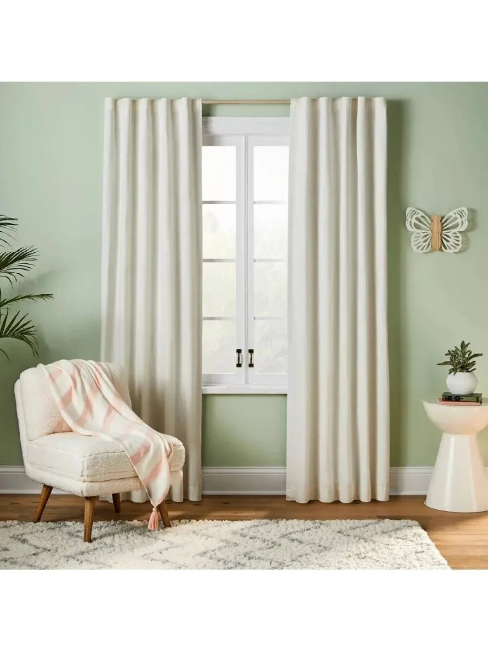 Pillowfort Cream Color Chambray Cotton Blackout & Lined Curtain Panel 42
